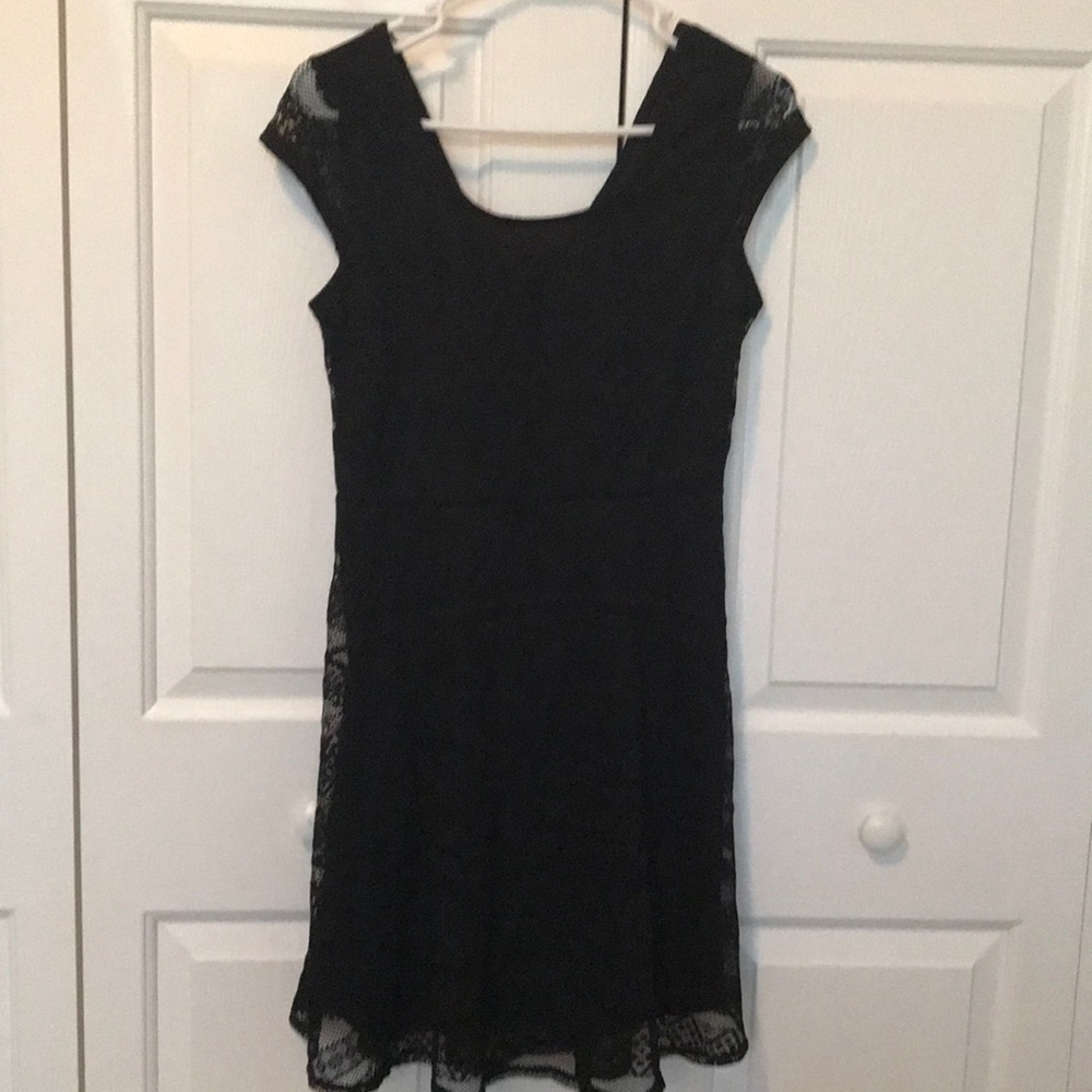 Xhileration black lace dress with cutout back NWOT